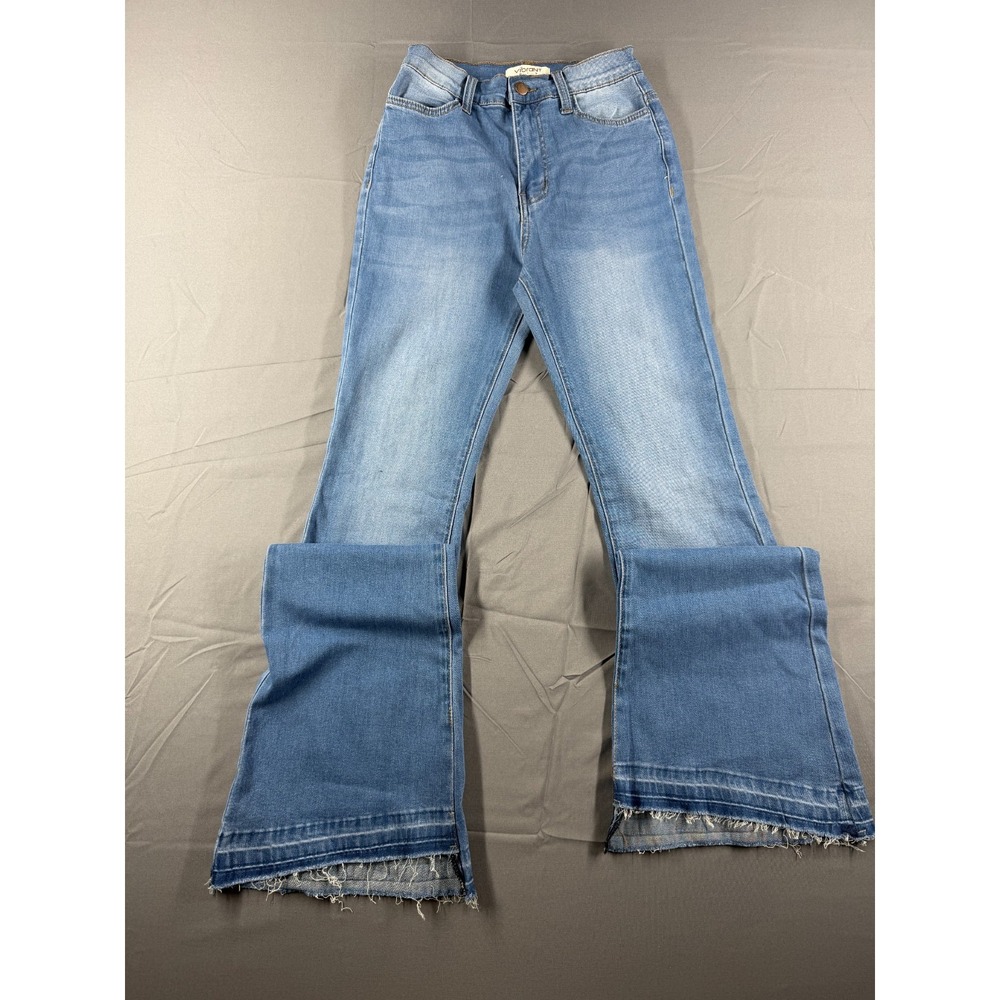 Vibrant MIU Womens Jeans Size 3 W25 Flare Bell Bottom Raw Hem Light Wash Denim